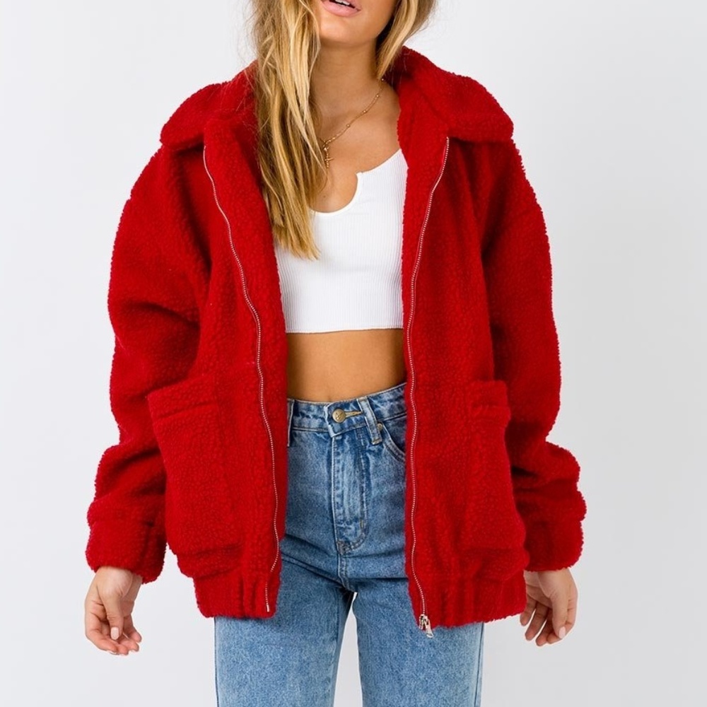 I Am Gia Red Teddy Coat